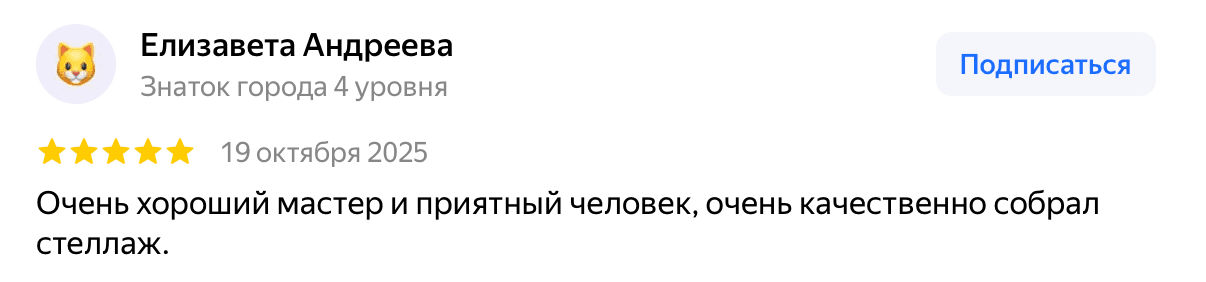Отзыв Елизавета Андреева — скриншот Яндекс.Карт